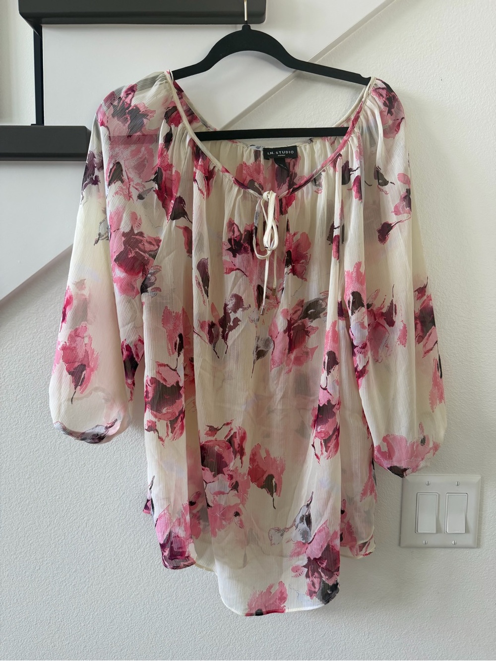 I.N. Studio Cream Tunic with Pink Floral Print